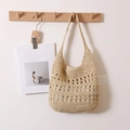 Hollow out woven straw tote bag in beige for bohemian summer beach vacations - Triple Layer Hollow Flower / Beige