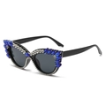 Cat eye sunglasses with dark blue rhinestones and black frame for women - Blue Diamond (C07)