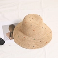 Foldable raffia straw sun hat with colorful dot embroidery for beach vacation - Colored Polka Dot Raffia Hat