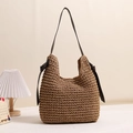 Grande borsa a tracolla artigianale in paglia con nappe e cinturini in pelle marrone - Marrone (皮带大把)