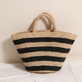 Grande borsa tote in rafia a righe naturali e nere per le vacanze estive in spiaggia - Stile a Righe a Mano