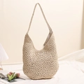 Borsa a spalla beige in cotone con motivi floreali all'uncinetto per donna - Bianco Sporco
