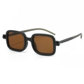 Retro rectangle sunglasses with black frame, dark brown lenses and army green temples - C02 Matte Black Dark Tea Lens
