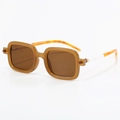 Retro small square tea brown sunglasses with tortoiseshell and white spliced temples - C03 Jelly Tea