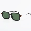 Retro square sunglasses featuring thick black frames and unique black-white-brown temples - C04 Black Frame Green Lens