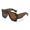 Oversized square sunglasses featuring glossy black frames and tinted brown lenses - Black Frame Brown