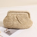 Beige handwoven pleated straw clutch bag with textured finish for summer beach vacations - Beige