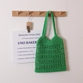 Bright grass green hand-woven hollow shoulder bag with sturdy braided handles - V-shape Twist / Green
