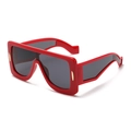 Oversized rectangular sunglasses in bold red with wide temples and gold oval accents - Red Frame Grey Lens