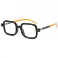 Lunettes carrées rétro avec monture noire brillante et branches à motif écaille de tortue - C10 Monture Noire Branches Jaunes Verres Clairs