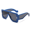 Oversized navy blue square sunglasses with dark grey lenses and gold metal accents - Deep Blue Frame Grey Lens