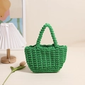 Bolso de mano artesanal de cuerda de algodón verde esmeralda con textura gruesa de ganchillo - Verde