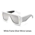 Oversized white frame sunglasses with silver mirrored lenses and gold oval details - Solid White Frame Silver Mirrored Lens