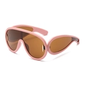 Occhiali da sole Y2K oversize con montatura rosa e lenti marroni a forma di ali svasate - Montatura Rosa Lenti Tè