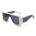 Oversized white square sunglasses with dark grey lenses and elegant gold metal trim - Solid White Frame Grey