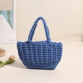 Navy blue crochet handbag with textured pineapple pattern for summer beach vacations - Blue