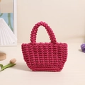 Handmade magenta cotton rope woven handbag with textured honeycomb pattern for beach vacations - Rose Red