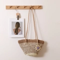 Handmade gradient woven straw shoulder bag with decorative beige flower in brown and beige - Brown