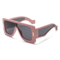 Oversize square frame sunglasses in matte pink with grey lenses and gold accents - Pink Frame Grey Lens
