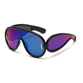 Occhiali da sole oversize futuristici neri con lenti sfumate blu e viola - Montatura Nera Lenti Specchio Blu Verde