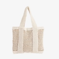 Borsa da spiaggia grande in cotone intrecciato traforato bianco sporco per l'estate - Bianco Sporco