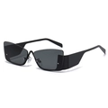 Futuristic black cat-eye semi-rimless sunglasses with thick frames and dark grey lenses - C05 Black Frame Grey