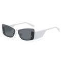 Occhiali da sole moderni cat eye bianchi con stanghette larghe e lenti scure geometriche - C03 Montatura Bianca Grigio