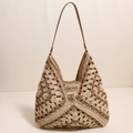 Borsa tote traforata in beige e marrone con tracolla in pelle marrone da donna - Patchwork caffè