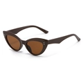 Chic cat-eye sunglasses with brown tinted lenses and silver rivet details on dark frames - Solid Brown