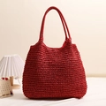 Bolso tote grande de paja tejida roja para vacaciones de verano y uso diario casual - Rojo