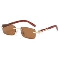 Lunettes de soleil carrées sans monture avec verres dégradés marron et branches en bois - Monture Dorée / Verres Thé