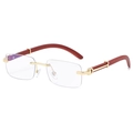 Gafas de sol rectangulares sin montura con patillas de madera roja y oro metal - Montura Dorada / Lentes Transparentes Anti-luz Azul