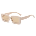 Trendy beige rectangle frame sunglasses with translucent brown lenses in Y2K style - Beige Frame Brown Lens