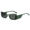 Occhiali da sole cat eye futuristici verde scuro con lenti grigie e montatura in metallo - C04 Montatura Verde Grigio
