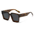 Trendy oversized square sunglasses in classic leopard print frame with dark grey lenses - c02 Leopard