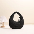 Minimalist black woven hobo handbag with tassel detail for summer beach vacation use - Black (Moon Tassel)