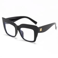 Übergroße schwarze quadratische Brille für Damen mit eleganten goldenen Metallakzenten - C01 Glänzend Schwarz