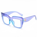 Oversized square blue-purple gradient glasses frame with gold metal hinge detail - C08 Clear Blue Purple