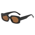Trendy square sunglasses with black frames and brown lenses for a stylish street look - Black Frame Tea Lens