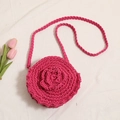 Rose pink round crochet crossbody bag with 3D floral weave and matching strap - Rose Red