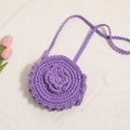 Purple handmade woven round crossbody bag with floral detail and shoulder strap - Purple