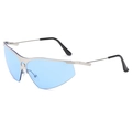 Lunettes de soleil demi-cerclées Y2K argentées avec verres bleus et design futuriste enveloppant - Monture Argent Verres Bleus (C04)