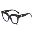 Black cat-eye oversized glasses frames with silver rivets and golden hinge accents - Bright Black