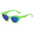 Neon green cat eye sunglasses with blue mirrored lenses and silver metal rivets - Neon Green