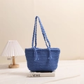 Royal blue handmade woven cotton shoulder bag with tassel details for summer beach vacation - Blue