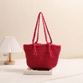 Handcrafted fuchsia woven cotton bucket bag with tassels and braided shoulder handles - Rose Red