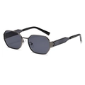 Detail view of the octagonal metal frame and temple tips of stylish sunglasses - Gunmetal Frame Full Grey Lens (C03)