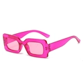 Fashionable fluorescent pink rectangular sunglasses with translucent retro Y2K frame - Rose Red Frame Pink Lens (C06)