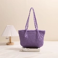 Chic purple hand-woven cotton shoulder bag with trendy fringe detail for beach holidays - Purple