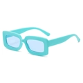 Trendy rectangular sunglasses in bright turquoise thick frame with matching lenses - Blue Frame Blue Lens